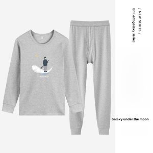 FuniBaoluo | Mens Pure Cotton Thin Warm Underwear Set Youth Student Fashionable Cotton Thermal Shirt Long Sleeve Round Neck Print T-Shirt