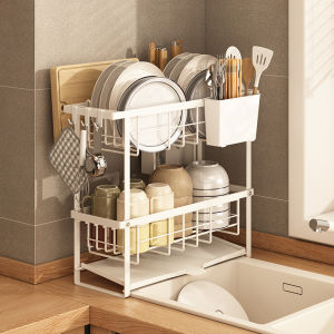 Narrow Edge Kitchen Window Shelf Double Layer Dish Drainer Basket Dishware Storage Rack Home Use Drainage Stand Bowl Plate