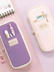 Korean Style Expandable Large Capacity Macaron Color Pencil Case Durable Polyester Material School Supplies Stationery Box