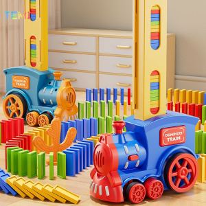 Kids Electric Domino Train Car Set Sound Light Automatically Laying Dominoes Brick Blocks Game Educational Diy Toy