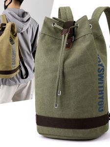 Canvas Bucket Basketball Bag Leisure Outdoor Sports Travel Backpack Large Capacity Computer Bag Student Bookbag Dual Shoulder