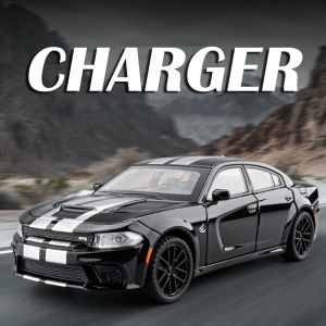 1:32 Charger Hellcat Car Toy Miniature Models Alloy Diecast Sound Light Doors Opened Pull Back Shock Absorption for Boys Gifts
