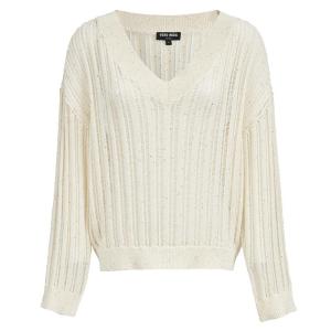 Vero Moda Loose Womens Knitted Sweater V-Neck Hollow out Sequin Long Sleeve Mid-Thick Polyester Fiber Commute Style