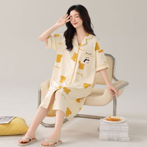 miiow | Cat Woman Summer Long Sleeve Cotton Sleepwear Womens Short Sleeve Open Cardigan Large Size Home Clothes Pure Cotton Nightgown