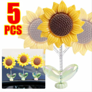 5PCS Sunflower Flower Car Ornament Cute Shaking Head Sunflower Flowers Auto Instrument Panel Rearview Mirror DIY Decoration
