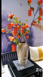 Cành hồng giả lá xanh cành cao 85cm 6 quả kích thước quả 6cm trang trí nhà cửa lễ tết làm cây văn phòng tiệc liên hoan