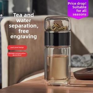 Double Layer Insulation Tea Water Separator Glass Cup