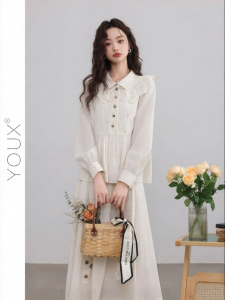 YOUXIANG | Bộ Đồ Mùa Xuân Thoải Mái Tự Nhiên Áo Dài Tay Chân Váy Cao Eo