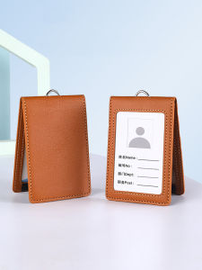 Foldable Dual-Slot Work ID Card Holder Leather Student Badge Lanyard Bus Card Cover Separation Design School ID Case