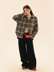 American Retro Plaid Long Sleeve Shirt Jacket Womens Autumn Design Sensible Small Trendy Brand Shirt Spring Autumn Casual Loose