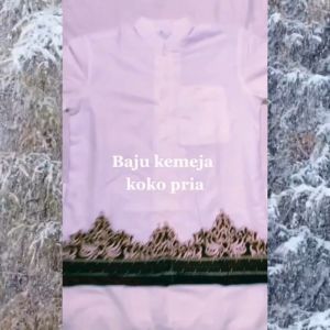 Baju muslim pria dewasa baju koko pria full furing batik wisanggeni solo motif tumpal putih