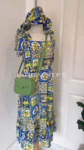 PATTERN.P D035 : Lemon Blue Mexi Dress ชุดเดรสยาวทรงสวย ดีเทลดีตรงหัวไหล่ปรับความยาวได้ ผูกเป็นโบว์เพิ่มความน่ารัก