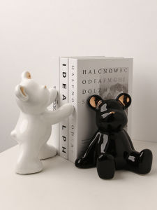 BHM Violent Bear Ceramic Bookends Luxury Living Room Decorations Animal Shaped Desktop Ornaments for Study TV Cabinet Gifts
