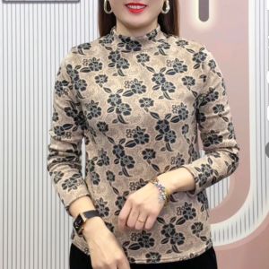 Fashionable Mommy Style Long Sleeve Loose Base Layer Shirt Half High Collar Inner Wear T-Shirt for Autumn Slimming Belly Cover