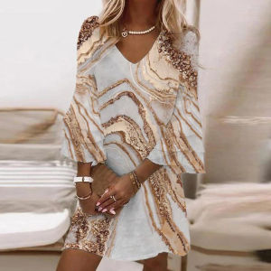 Beach Mini Dress Womens A-Line Boho Street Style mid Waist Short Sleeve Summer Dresses Ladies Casual Fashion Beachwear