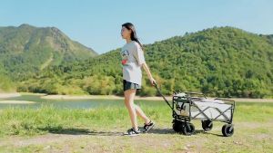 Camping Wagon Trolley Outdoor Portable Folding Cart Trolley Luggage Shopping Cart For Hiking Picnic Self-driving