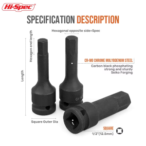 Hi-Spec | Hi-Spec 1/2" Drive Impact Hex Bit Socket Heavy Duty Cr-Mo Metric Allen Bit Socket for Auto Repair Workshop Use