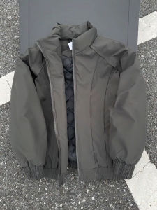 CHENMU | Deep Grey Panel Structured Short Quilted Jacket Thickening And Warm