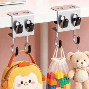 10Pcs Adjustable Four-Hook Table-Edge Hook Detachable No Drilling Required With Silicone Protective Design Home Office Organizer