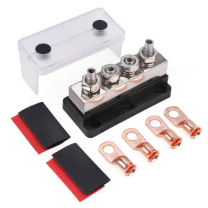 Heavy Duty 600A 48V Bus Bar Distribution Block Nickel Plated Copper BusBar M10 4 Studs 3/8 inch For Battery Truck Marine Boat RV