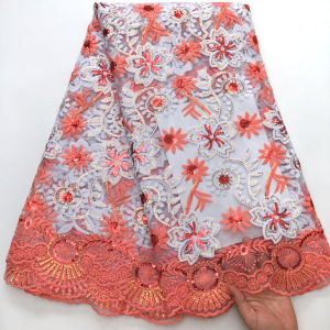 แอฟริกันSequinsลูกปัดผ้าลูกไม้คุณภาพสูงลําดับเย็บปักถักร้อยภาษาฝรั่งเศสคําTulleลูกไม้ไนจีเรียผ้าสําหรับงานแต่งงานเย็บS4429