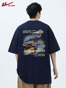 Loose Fit Cotton T-Shirt Mens Summer New Style American round Neck Short Sleeve Printed Casual Tee for Teenagers