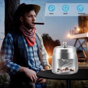 ที่เขี่ยบุหรี่สแตนเลส 1PCS พร้อมฝาปิดสําหรับบุหรี่ Windproof กลางแจ้งซิการ์ Ashtray เดสก์ท็อปสูบบุหรี่ Ash ผู้ถืออุปกรณ์เสริม
