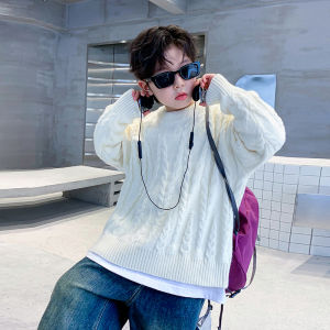Thickened round Neck Knitted Sweater for Boys Autumn Winter Fashionable Casual Childrens Clothing Middle And Large Sizes