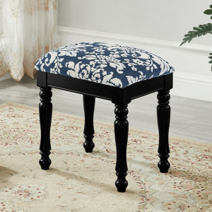 Luxurious Black Solid Wood Makeup Bench Soft Upholstered Fabric Art Dining Table Shoe Bench Bedroom Vintage Style Makeup Stool