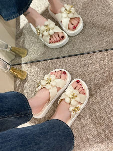 Fashionable Summer 2025 Womens Sandals High Heel Thick Bottom Anti-Slip Outdoor Wear Floral Pattern PVC Material Flats