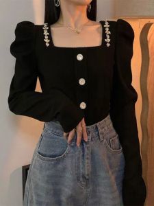 French Collar Long Sleeve Womens Base Shirt Bubble Sleeve Inner Wear Fashionable Autumn Winter New Arrival Premium Feeling