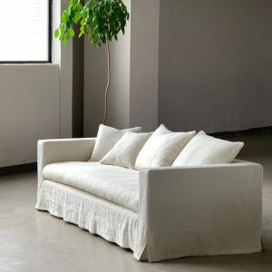 Removable Cover Linen Fabric Sofa for Hotel Pub Adult Living Room Small Three-Person Apartment Style Wabi-Sabi Artistic Design