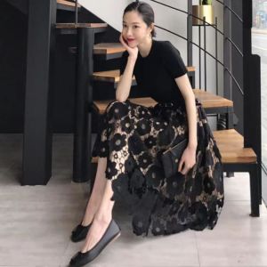 Fashionable Summer 2021 A-line Long Mesh Lace Womens Skirt
