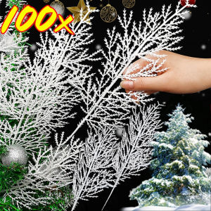 【XZxinzhan】100PCS Christmas White Pine Needles Artificial Pine Needles Fake Plants Xmas Tree Ornaments Garden Home New Year Party Decor Supplies