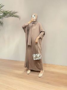 Nona Basic Set Pashmina Gamis Batwing Basic - Gamis batwing set pashmina - Gamis Batwing - Gamis  polos jumbo - gamis polos - gamis jumbo - gamis free pashmina - gamis pashmina - pashmina kaos