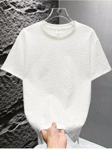 Lightweight Summer Short Sleeve T-Shirt Mens Loose Bottom Split Versatile Breathable Half Sleeve round Neck Shirt Polyester Fiber