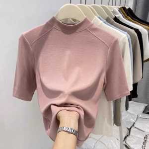 Áo Thun Dệt Kim Bó Sát Cổ Cao Tay Ngắn Màu Trắng Thời Trang Thu Đông Cỡ Lớn Áo Lót Bên Trong Chất Liệu Polyester Dành Cho Nữ