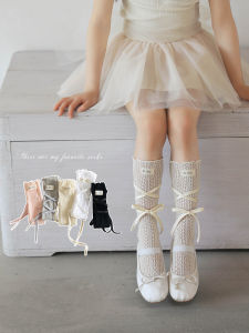 Girl Socks Summer Thin Kids Lace Tube Socks Ballet Style Lace-up Western Style Baby Girl Long Tube Calf Socks