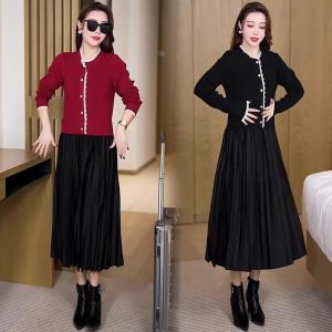 Slimming Effectiveness Floral Edge Design Womens Dress Elegant Personality Fragrance Style Commute Simple High Waist Polyester Long Sleeve A-Line Skirt