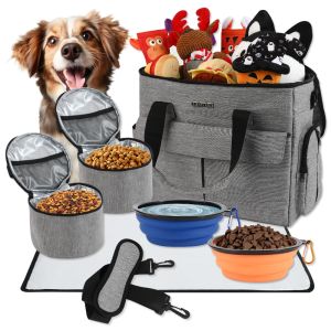 Large 6 PCS Airline Approved Dog Travel Bag Set Weekend Pet Travel Organizer with Multi-Function Pockets for Supplies