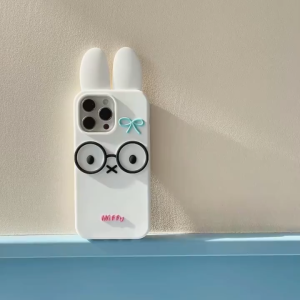 3D Glasses Cartoon Miffy Rabbit Silicone Phone Case for iPhone 13 14 15 16 Pro Max casing Soft silicone protective cover for iPhone15Promax case