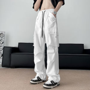 Hip Hop Style Mens Loose Wide Leg Workwear Pants Spring Summer Thin Casual Sports Trousers Trendy Brand White Straight Leg Pants