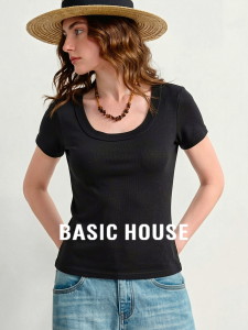 Basic House | Summer Casual Basic Black Cotton T-Shirt