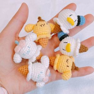 Creative Crochet Keychain Duck Rabbit Pig Ice Cream Phone Strap Key Ring Pudding Dog Cinnamon Dog Donald Duck Mickey Rabbit Pig