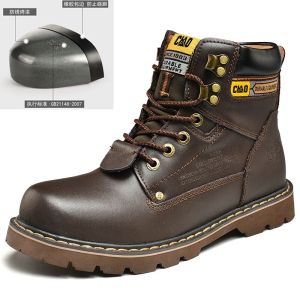 Mens Safety Work Shoes Steel Toe Martin Boots Leather Anti- Crush Autumn Anti- Slip Short Boots Genuine Cowhide Labor Protection Footwear