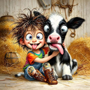 Oil Painting By Numbers Barn Cute Boy Cow Number Drawing Canvas DIY Pictures By Numbers Home Decor