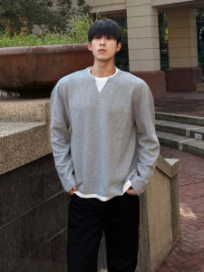 เสื้อยืดคอกว้างแขนยาวผู้ชาย ทรงหลวม ผ้าฝ้ายผสมโพลีเอสเตอร์ ระบายอากาศได้ดี ทรงหลวม ทรงปกติ ฤดูใบไม้ร่วง 2025