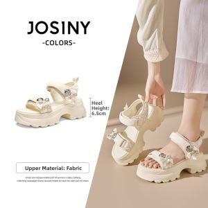 Josiny | Thick-soled Platform Silver Summer Sandals