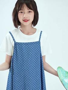 KECHU | Lightweight Classic Denim A-Line Dress with Polka Dots and Straps For Summer