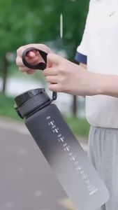 DQRGO [SG Stock] Portable Large Capacity Sports Water Bottle 1000ML Gradient Fitness Sports Time Marker Leakproof Drinking Water Bottle For Student Outdoor Running Cycling Gym